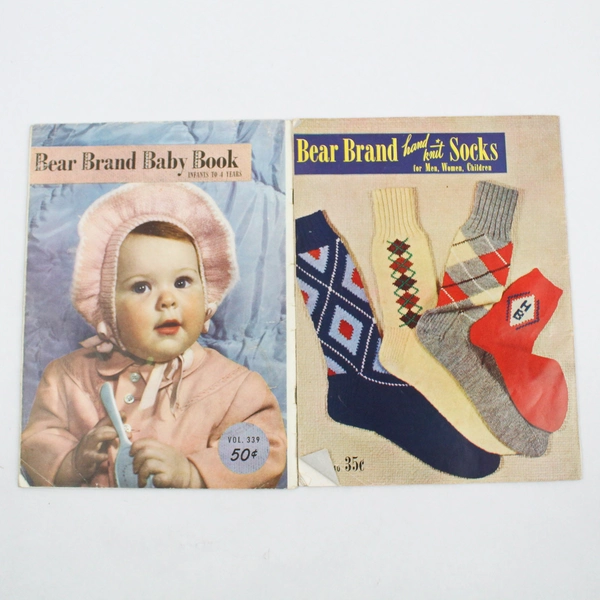 Lot Of 2 Bear Brand Hand Knit Pattern Books 1950 Paperback 