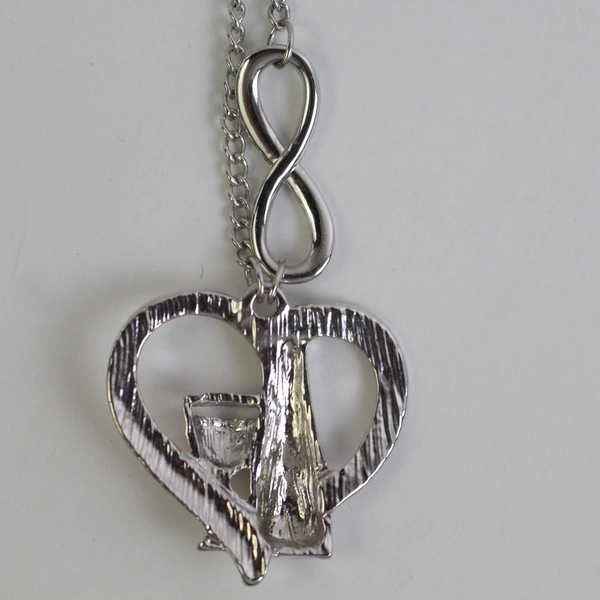 EloiseArt Silver-Tone Heart-Shaped Whine Glass & Bottle Necklace