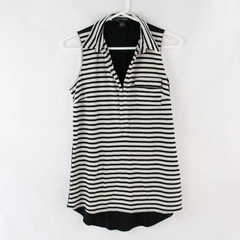 89th & Madison Black Gray Striped Sleeveless Shirt Women's Medium Top