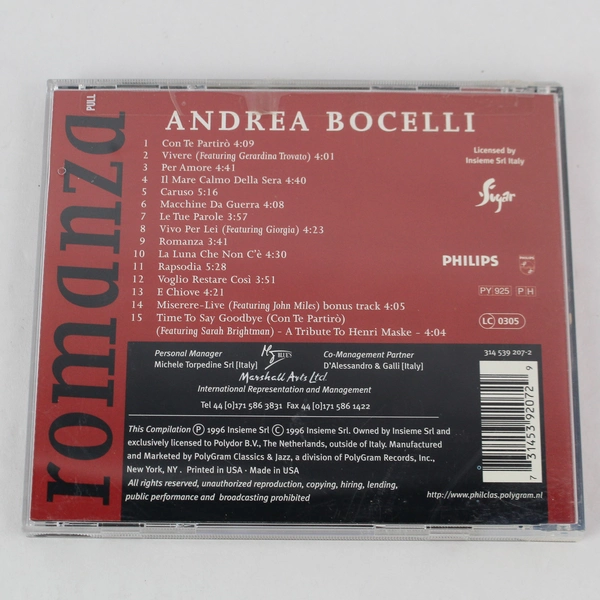 Andrea Bocelli Romanza CD 1996 - Good Condition, Classic Music Collection