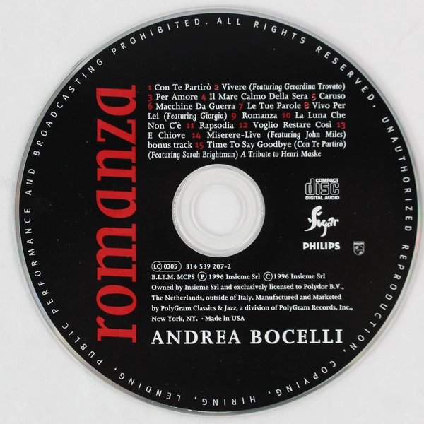 Andrea Bocelli Romanza CD 1996 - Good Condition, Classic Music Collection