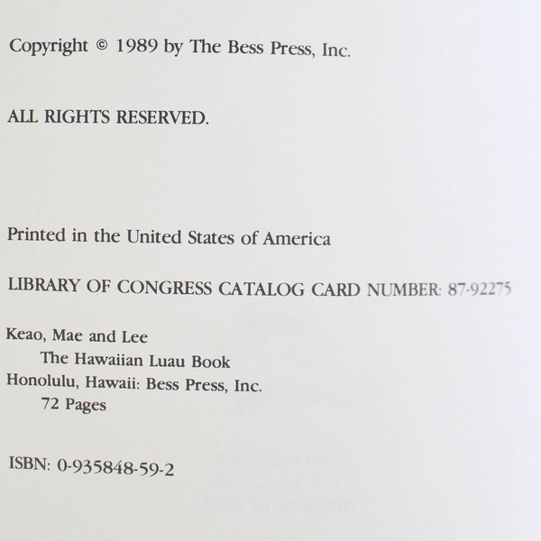 The Hawaiian Luau Book by Lee and Mae Keao 1989 Paperback