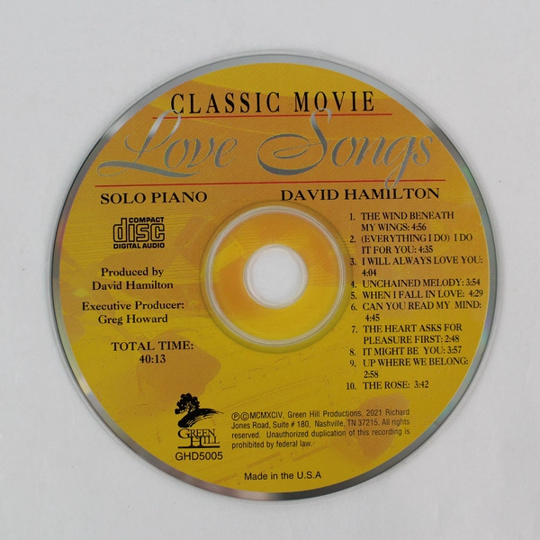 Classic Movie Love Songs CD by David Hamilton | Green Hill Productions 1994