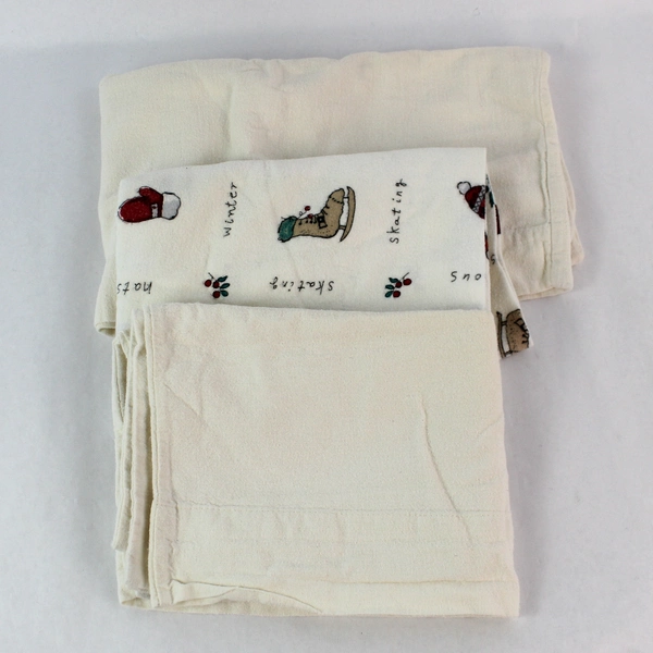 Lot of 3 Craft Pillowcases - 2 Plain White & 1 Holiday Print Fabric