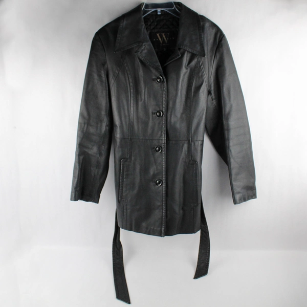New York by Winlit Black Leather Jacket with Belt Women's Size Medium