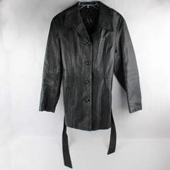 New York by Winlit Black Leather Jacket with Belt Women's Size Medium