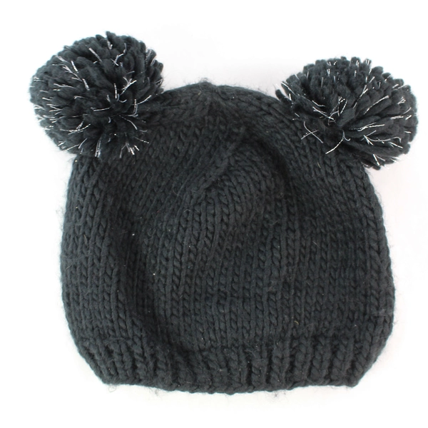 Lot of 2 Women's Knit Acrylic Winter Beanie Hats - Beige & Black - Size S