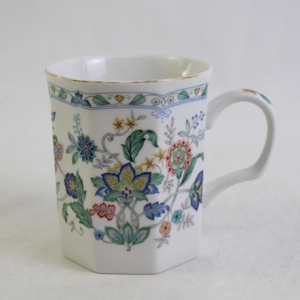 Andrea By Sadek Garden Of India Octagon Coffee Cup with Blue Flowers Gold Rim