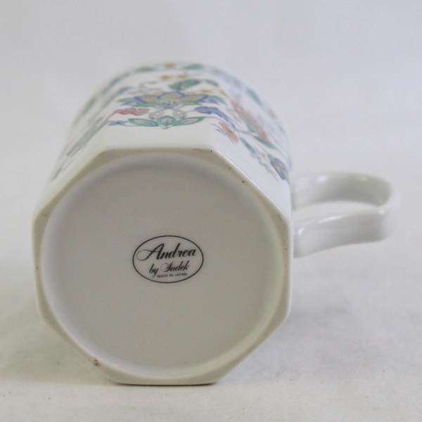 Andrea By Sadek Garden Of India Octagon Coffee Cup with Blue Flowers Gold Rim