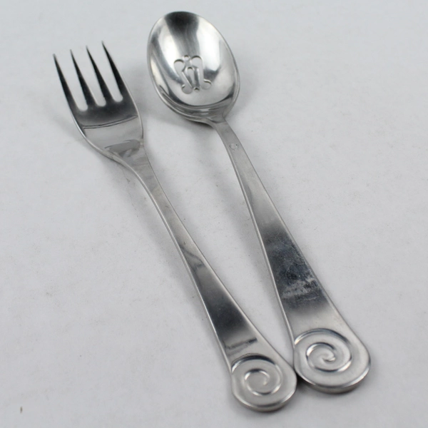 2 Pc Set Robert Welch Ammonite Glossy 18/10 Stainless Steel Serving Fork & Spoon