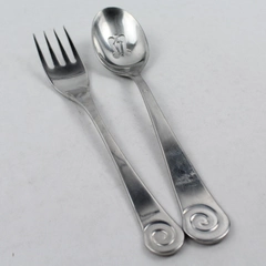 2 Pc Set Robert Welch Ammonite Glossy 18/10 Stainless Steel Serving Fork & Spoon