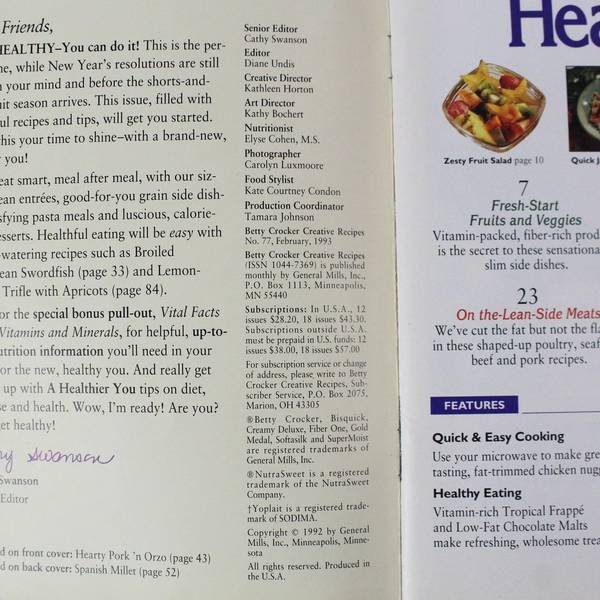 Vintage Feb 1992 Betty Crocker Creative Recipes Magazine No. 77 Healthy Cooking