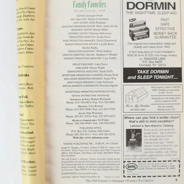 Vintage 1999 The Old Farmer's Almanac Summer Recipes Family Favorites