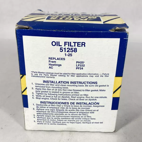 Parts Master Oil Filter 51258 for Heavy Equipment Maintenance