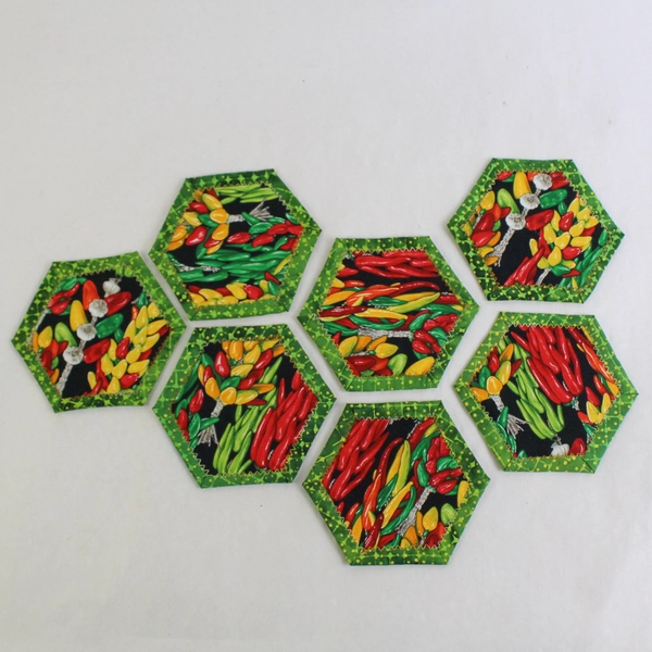 Handmade Cloth Kitchen Table Runner With 7 Cloth Coasters Chili Peppers