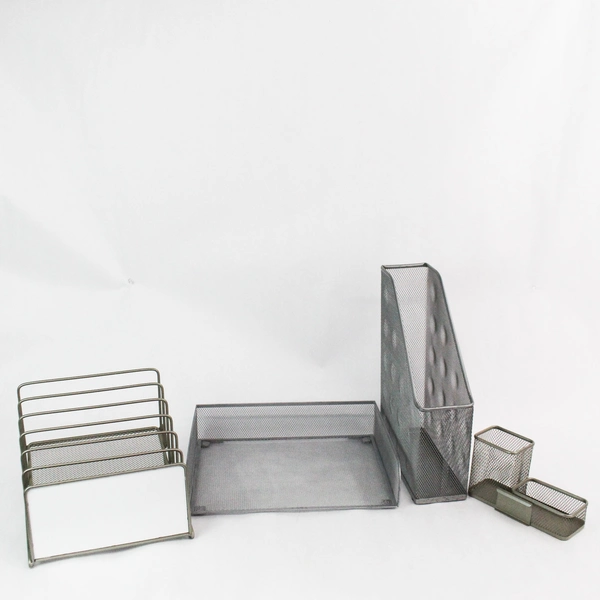 4 Piece Silver-Toned Metal Wire Desk Organizer Set Stylish & Functional