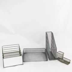 4 Piece Silver-Toned Metal Wire Desk Organizer Set Stylish & Functional
