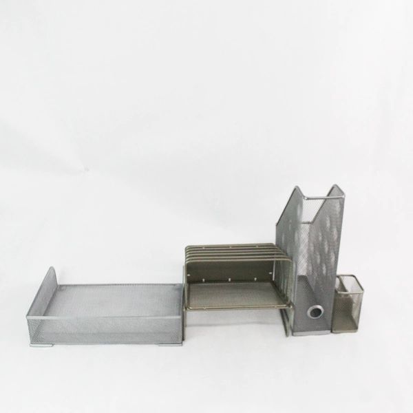 4 Piece Silver-Toned Metal Wire Desk Organizer Set Stylish & Functional