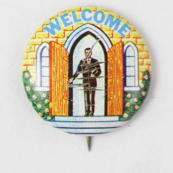 Lot of 2 Vintage Baptist Church Welcome Pinback Buttons 7/8"