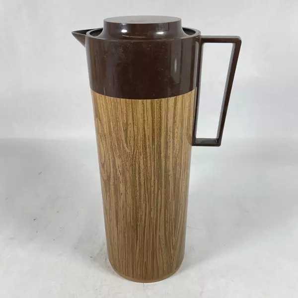 Vintage Aladdin Thermos Pitcher 4460 Brown Wood Grain 11.5" Insulated