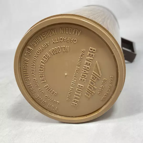 Vintage Aladdin Thermos Pitcher 4460 Brown Wood Grain 11.5" Insulated