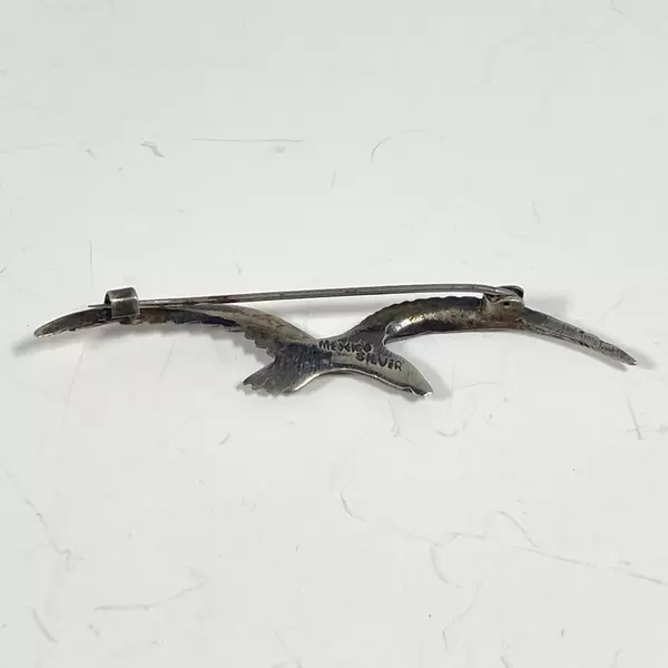 Vintage Mexico Silver Seagull Brooch Pin - Unique Bird Jewelry, Tarnished