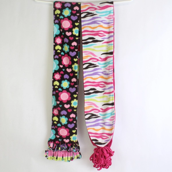 Lot of 2 Jumping Beans Girls' Multicolor Reversible Fleece Scarves