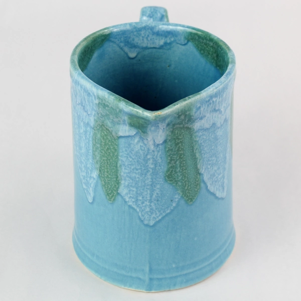 Hot Springs Pottery Arkansas Blue and Green Hand-Painted Pitcher 5.5"