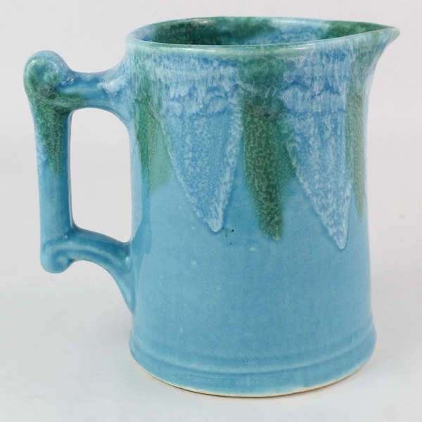 Hot Springs Pottery Arkansas Blue and Green Hand-Painted Pitcher 5.5"