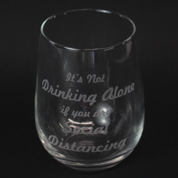 Lot of 2 Funny Clear Stemless Wine Glasses