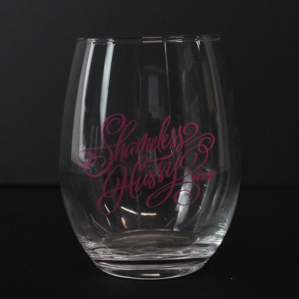 Lot of 2 Funny Clear Stemless Wine Glasses