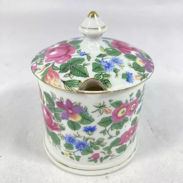 Vintage Nasco Floral Chintz China Jelly Jam Jar Japan Chipped Rim