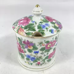 Vintage Nasco Floral Chintz China Jelly Jam Jar Japan Chipped Rim