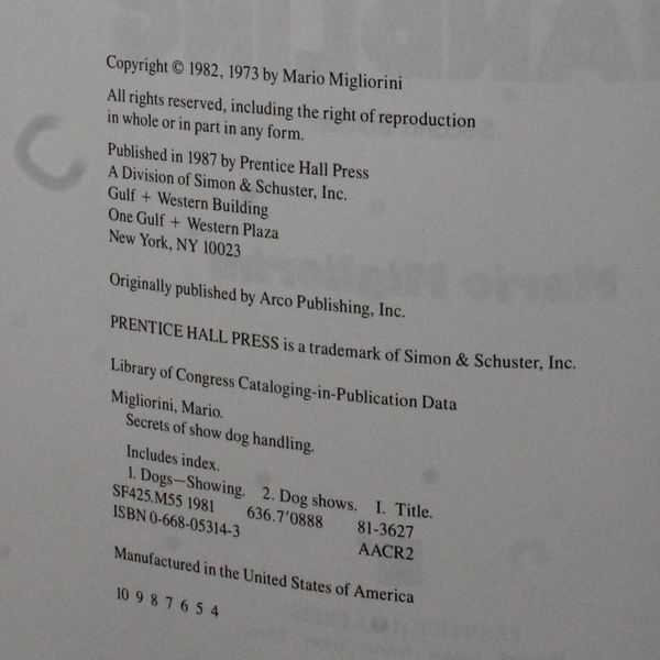 Secrets of Show Dog Handling By Mario Migliorini 1987 Hardcover