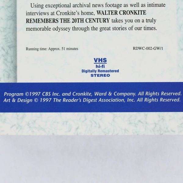 Walter Cronkite Remembers WWII 1997 VHS - Good Condition, Sold As-Is