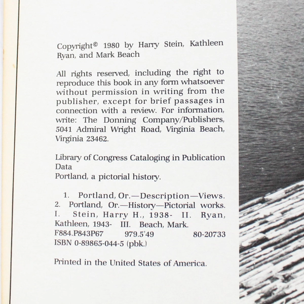 Portland: A Pictorial History by Mark Beach Kathleen Ryan Harry H Stein 1980
