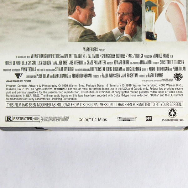 Analyze This VHS 1999 Comedy Robert De Niro Billy Crystal Warner Bros.