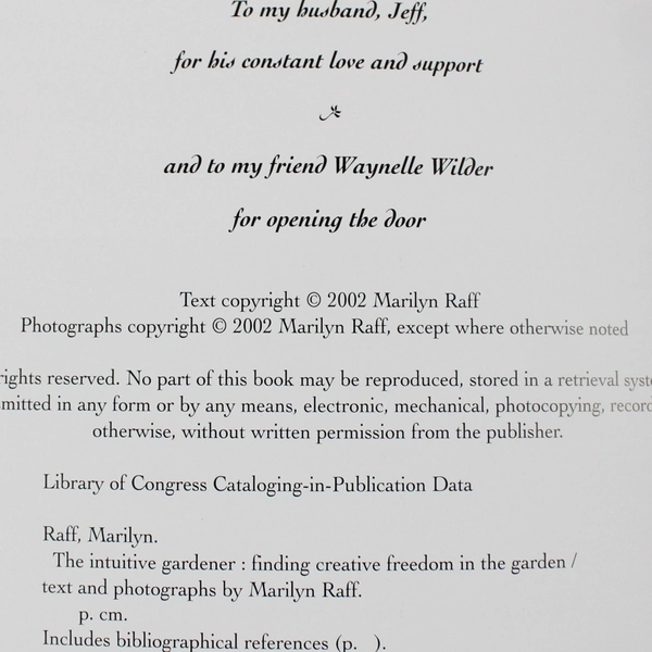 Intuitive Gardener Finding Creative Freedom in the Garden by Marilyn Raff 2002