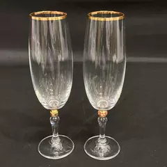 Set of 2 Bohemia Crystal Champagne Flutes with Gold Trim 8" Tall