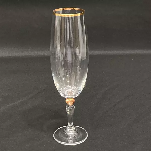 Set of 2 Bohemia Crystal Champagne Flutes with Gold Trim 8" Tall