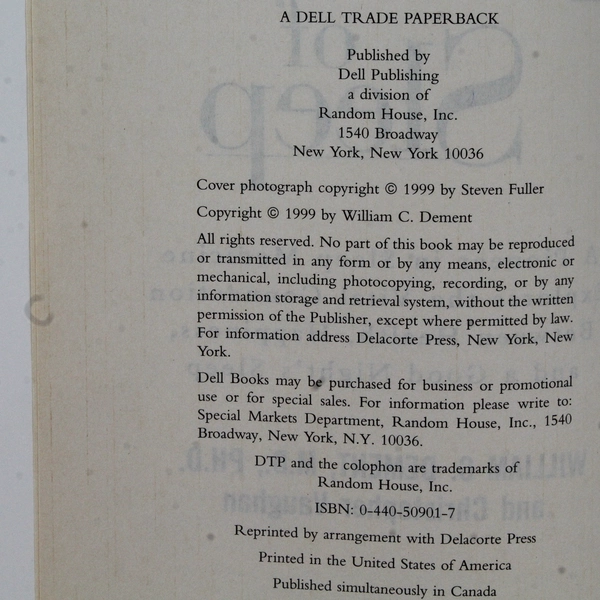 The Promise of Sleep by William C Dement 1999 Dell Trade PB