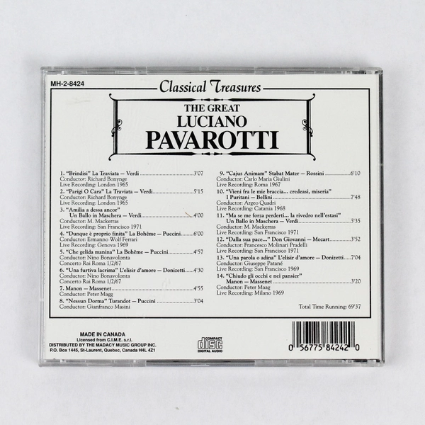 The Great Luciano Pavarotti 1999 Classical Treasures CD