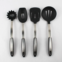 Set of 4 Stainless Steel and Silicone Kitchen Utensils Silver Black