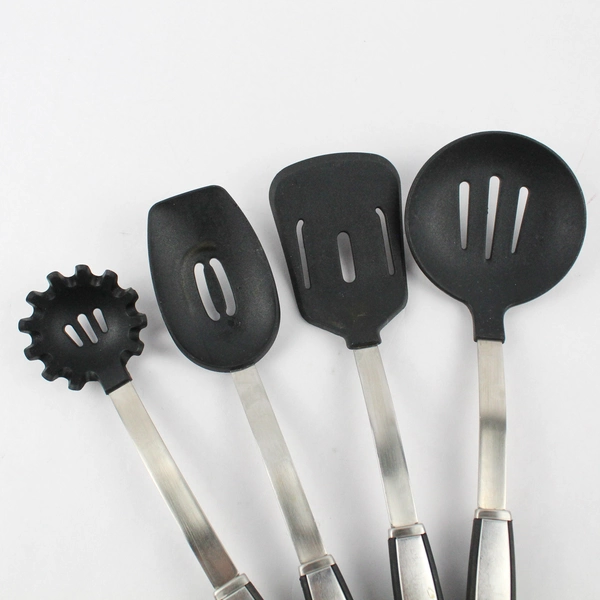 Set of 4 Stainless Steel and Silicone Kitchen Utensils Silver Black