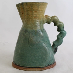 Handmade Ceramic Pitcher Copper Green Textured Vase Pottery