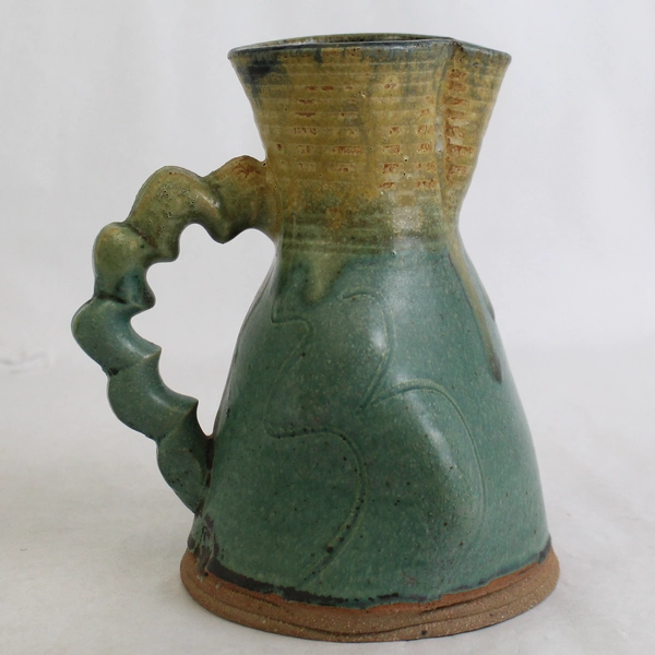 Handmade Ceramic Pitcher Copper Green Textured Vase Pottery