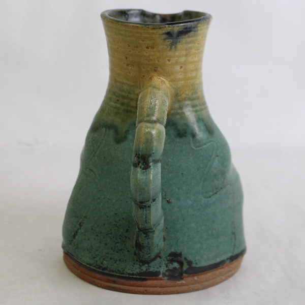 Handmade Ceramic Pitcher Copper Green Textured Vase Pottery