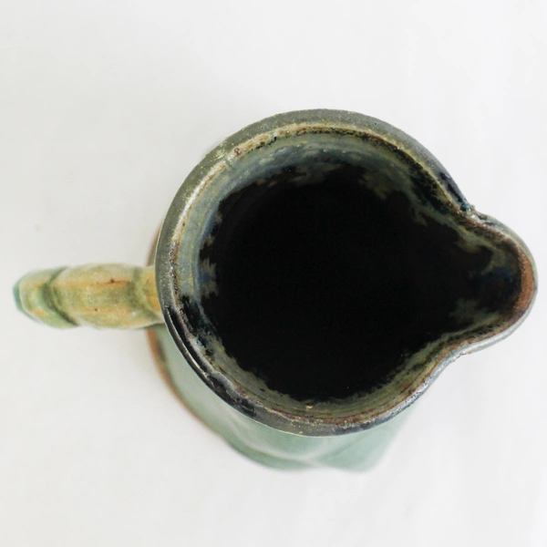 Handmade Ceramic Pitcher Copper Green Textured Vase Pottery