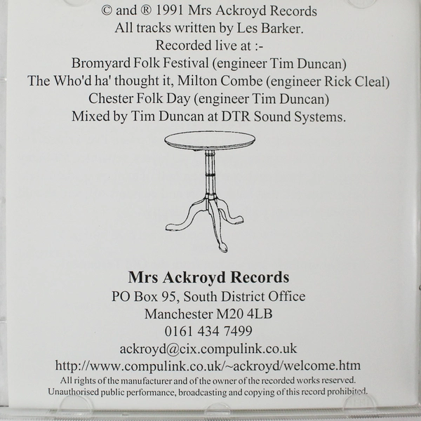 Signed Les Barker "An Infinite Number of Occasional Tables" 1991 CD