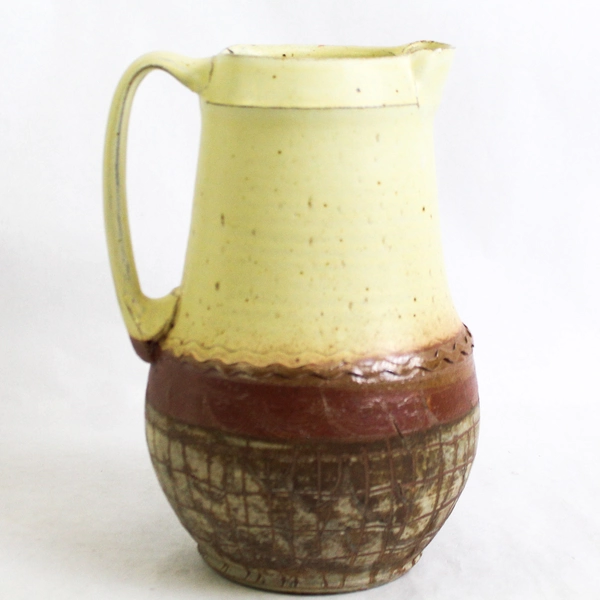 Ceramic Textured Design Yellow Red Pitcher by Bridget Hauser
